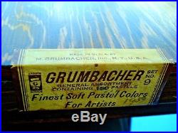 Vintage Grumbacher Soft Pastel Set #9 Finest Colors 131/132 Sticks In Oak Box