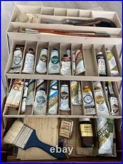 Vintage Grumbacher artist painting box 30 oil paints 15+ brushes & accessories