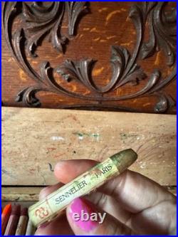 Vintage Sennelier Oil Pastels Factory Wood Box 24 WATCH VIDEO