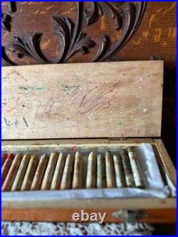 Vintage Sennelier Oil Pastels Factory Wood Box 24 WATCH VIDEO