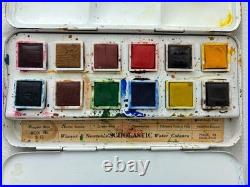 Vintage Winsor & Newton Bijou Watercolor Box No. B12 Enamel Tin 12 Half Pans
