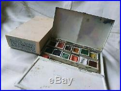 Vintage Winsor & Newton Black Japanned Box Watercolour Paints Original Packaging