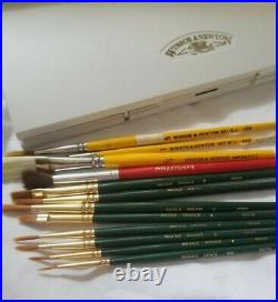 Vintage Winsor & Newton Water Color 24 Color Plastic Box Tray w12 Paint Brushes