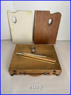 Vintage Wood Artist Travel Case Box With Oil Paints USA
