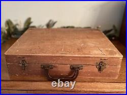 Vintage Wooden Artist Painters Palette Case Travel Box Dovetail Briefcase 17x13