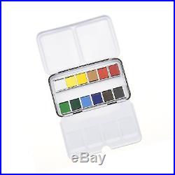 Watercolor Paint Set With 12 Half Pan Colors Pocket Travel Box Water Brush Pa
