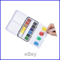 Watercolor Paint Set With 12 Half Pan Colors Pocket Travel Box Water Brush Pa