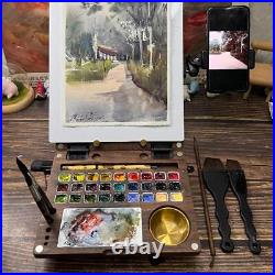 Watercolor Palette 27 Grids Wood Paint Container for Acrylic Oil Painting