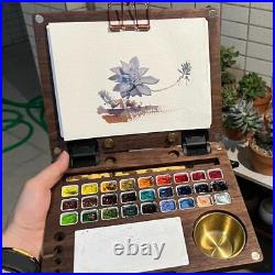 Watercolor Palette 27 Grids Wood Paint Container for Acrylic Oil Painting