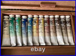Windsor & Newton Wood Box Painter Set Oil Colors Paint + 10 Brushes NIB