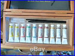 Winsor & Newton Artists Watercolour Wooden Paint Box 2 Sable Brushes Paints