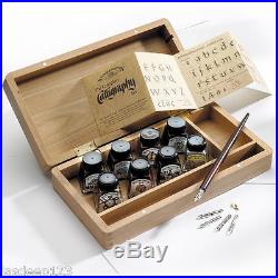 Winsor & Newton Calligraphy Wooden Box Set Inks Dip Pen Nibs Artist Drawing
