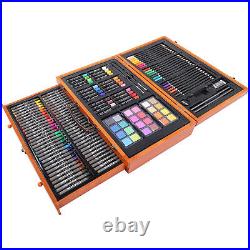 Wood Box Art Painting Drawing Set Children Crayons Color Pencil Oil Painting Sti