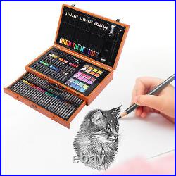 Wood Box Art Painting Drawing Set Children Crayons Color Pencil Oil Painting Sti