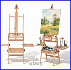 Wood H-Frame Easel, Large Painting Easel with Storage Box and Palette, Solid Bee