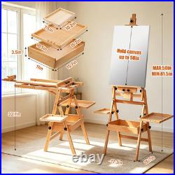 Wood H-Frame Easel, Large Painting Easel with Storage Box and Palette, Solid Bee
