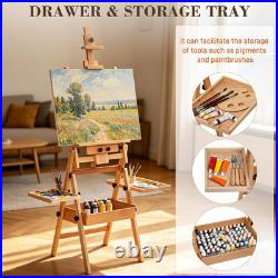 Wood H-Frame Easel, Large Painting Easel with Storage Box and Palette, Solid Bee
