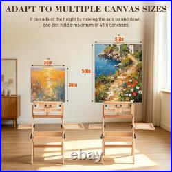 Wood H-Frame Easel, Large Painting Easel with Storage Box and Palette, Solid Bee