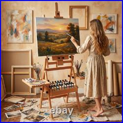Wood H-Frame Easel, Large Painting Easel with Storage Box and Palette, Solid Bee