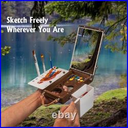 Wood Travel Watercolor Palette, Plein Air Easel Pochade Box for Art Supplies