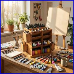 Wooden Art Organizer Slotted Compartment Desk Holder Open Shelf