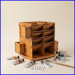 Wooden Art Organizer Slotted Compartment Desk Holder Open Shelf