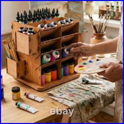 Wooden Art Organizer Slotted Compartment Desk Holder Open Shelf