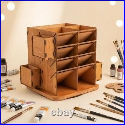 Wooden Art Organizer Slotted Compartment Desk Holder Open Shelf