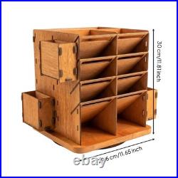 Wooden Art Organizer Slotted Compartment Desk Holder Open Shelf
