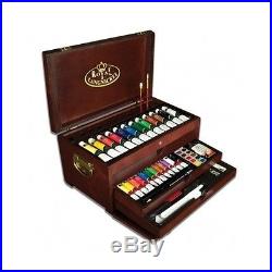 Wooden Artist Supply Box Acrylic Watercolor Oil Paint Chest Art Set 80 Piece