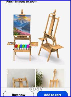 Wooden Box Artist Easel with Storage, Side Paint Tray & Palette