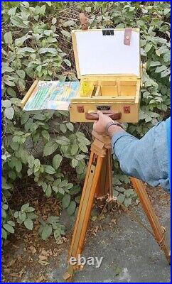 Wooden Painter's Easel Box on Tripod Artisan Organizer for Art Tools and Brushes
